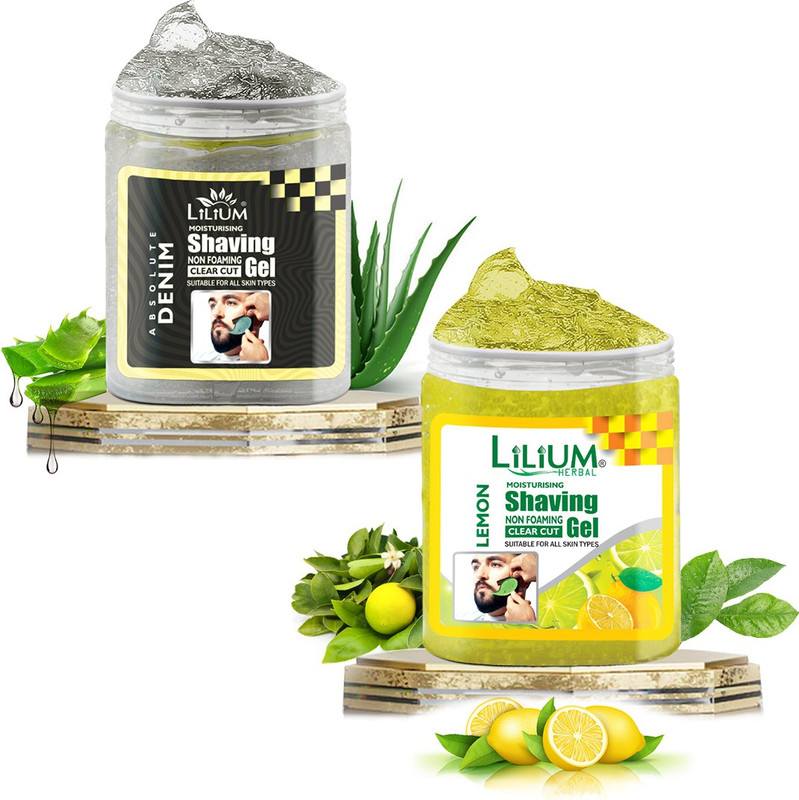 LILIUM Moisturising Non Foaming Shaving Gel, Mint and Lemon, Pack of 2(1000 g)