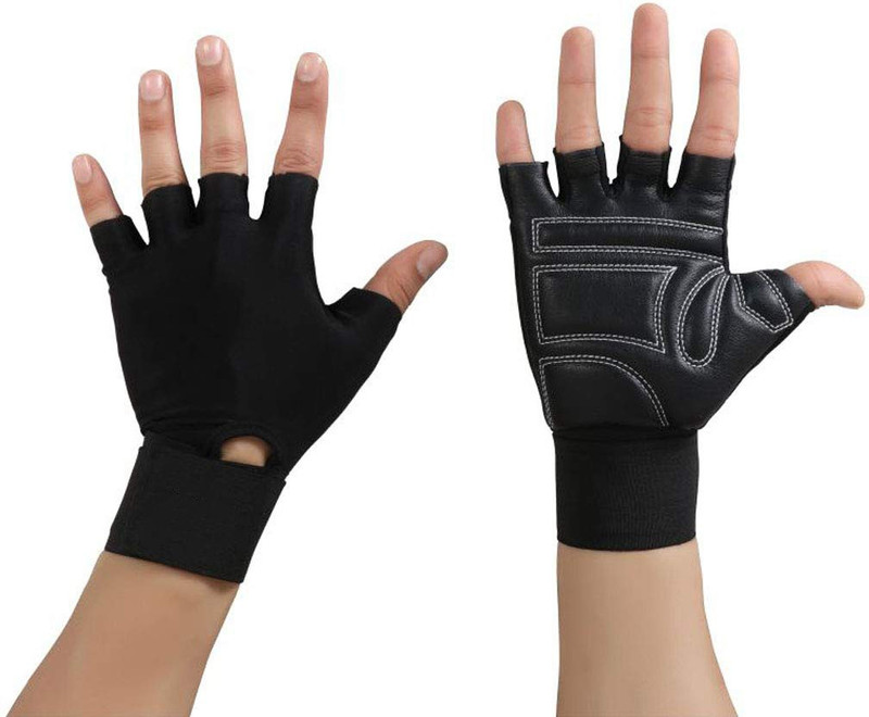 Kyk Unisex Leather Gym Gloves for Professional Weightlifting Running Gloves(DARK BLACK)