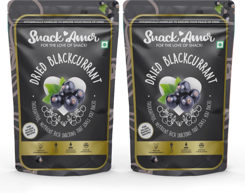 Snack Amor Ready to Eat Low Fat Dried Blackcurrant Healthy Snack for Kids and Adults, Immunity Booster, Gluten Free, Non-GMO, 100% Vegetarian Product ( Pack of 2, 100 G Each ) Black Currant(2 x 100 g)