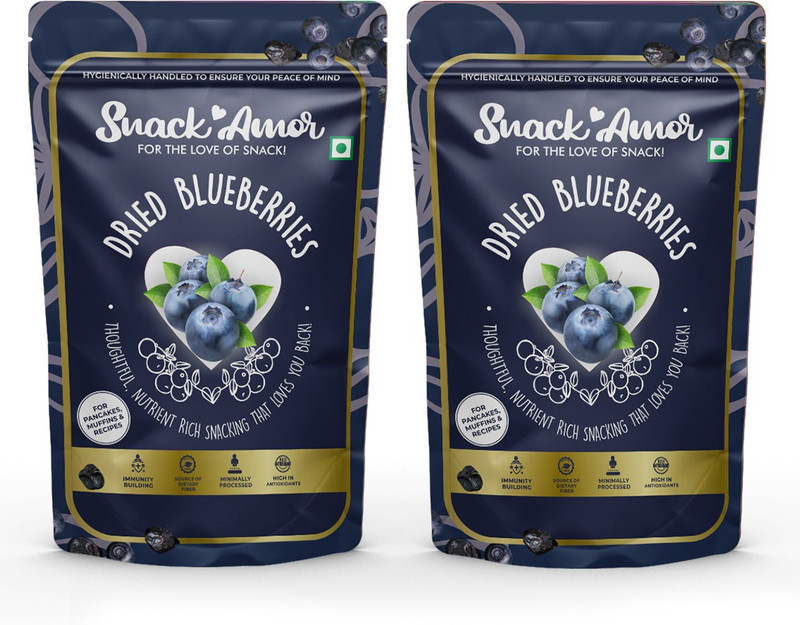 Snack Amor Healthy and Ready to Eat Dried Blueberry Healthy Snack for Kids and Adults Immunity Booster, Gluten Free, Non-GMO, 100% Vegetarian Product ( 100 G Each, Pack of 2 ) Blueberry(2 x 100 g)