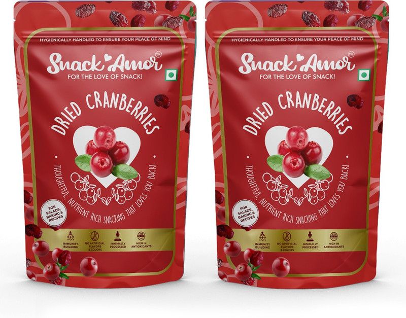 Snack Amor Ready to Eat Dried Cranberry Healthy Snack for Kids and Adults, Immunity Booster, Gluten Free, Non-GMO, 100% Vegetarian Product ( 100 G Each, Pack of 2 ) Cranberries(2 x 100 g)