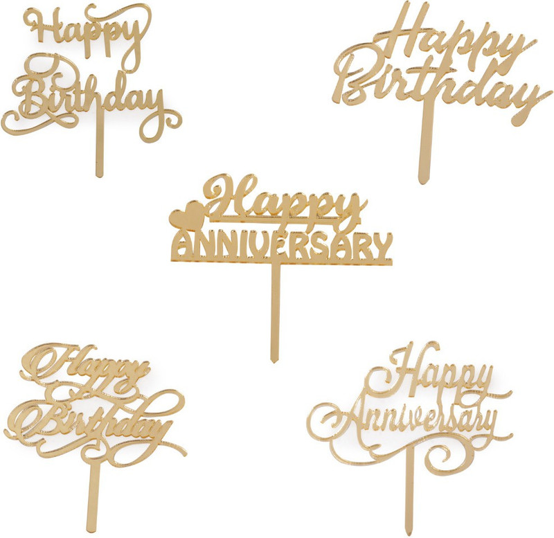 Yorkker Golden Acrylic Cake Toppers 5 Pcs Small Cake Topper(Gold Pack of 5)