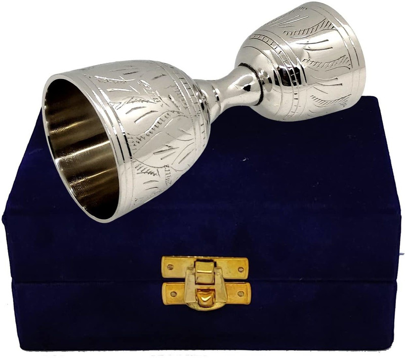 Akanksha Arts Brass Engraved Peg Measure Cup with Decorative Box, 30 ml / 60 ml, Silver Finish Glass Shot Glass(60 ml, Brass, Silver)