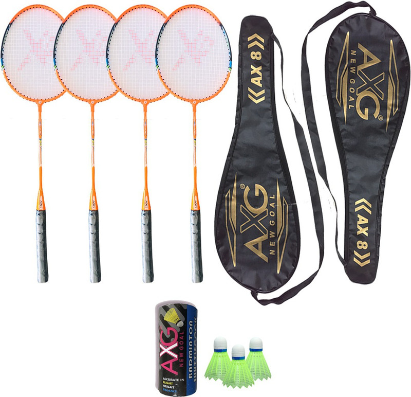 AXG NEW GOAL Arduous (4 Fluorescent Aluminium Racquets, 3 Shuttlecocks, 1 Net and 2 Covers) Badminton Kit