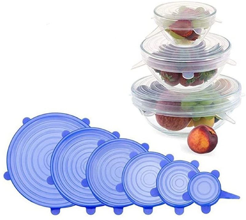 Zyphen Silicone Stretch Lids Flexible Covers for Rectangle Round LL13 8.3 inch, 6.5 inch, 5.7 inch, 4.5 inch, 3.8 inch, 2.6 inch Lid Set, Pack of 6(Silicone)