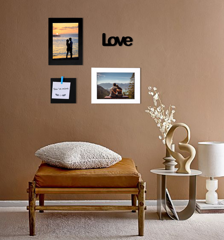VAH Wooden Love Photo Frame Set of 3 Picture frames With Love MDF Plaque Photo Frame 10 inch Photo Wall Hanging(Multicolor)