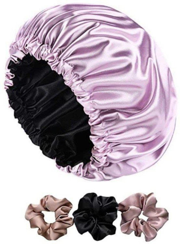 ARMOXA Diamond Satin Hair Cap for women hair beauty, Shower bonnet, 3 Scrunches (Blue)