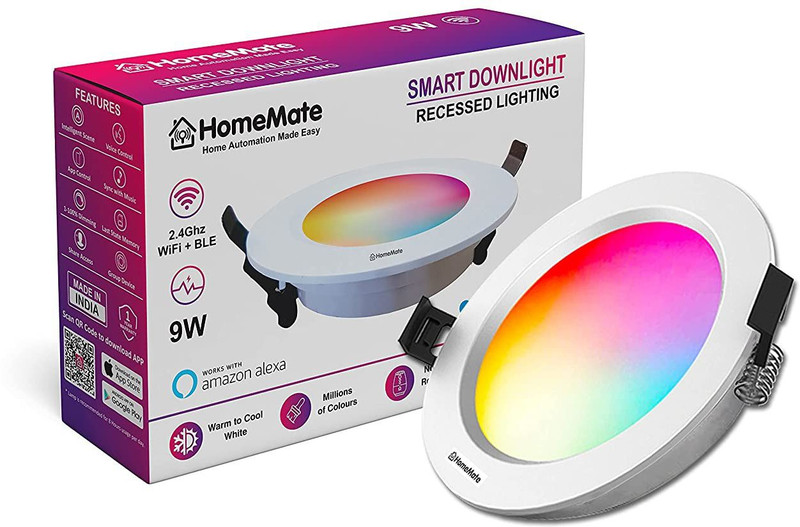HOMEMATE 9-Watts B22 WiFi Smart LED Downlight Memory Feature (Multicolour) Smart Sensor Light