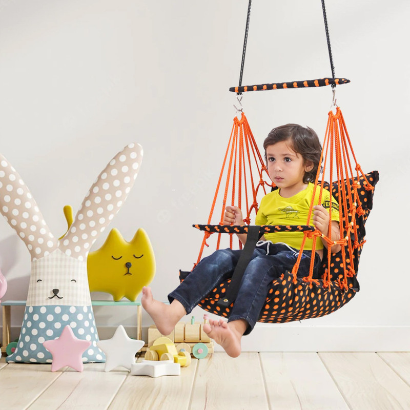 PELIXO Cotton jhula Chair for Kids Baby's Children Folding and Washable Swing Bouncer(Orange)