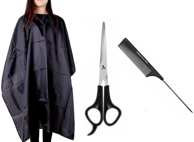 Uniqon Pack Of Black Hair Cutting sheet,Hair 06700 Comb And Hair Cutting Scissor Makeup Apron