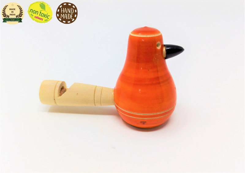 A And A Kreative Wooden Whistle Bird ( Available in Assorted Colors)(Orange)