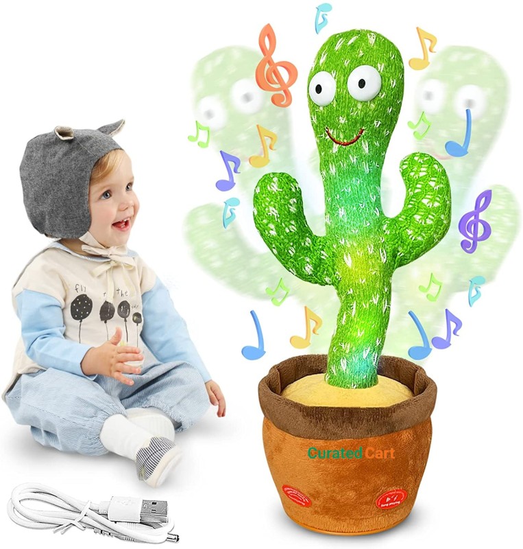 Curated Cart Dancing Cactus with Lights Up Talking Singing Toy Decoration Rechargeable Dancing Cactus Plush Toys Same Talking Tom Toy Funny Early Interesting Childhood Education Toys for Kids (Green) pack of 1(Green)
