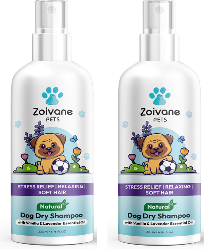 Zoivane Dog Dry Shampoo With Vanilla & Lavender Essential Oil | 200 ML Pack of 2 Allergy Relief, Anti-microbial, Conditioning, Whitening and Color Enhancing VANILLA AND LAVENDER ESSENTIAL OIL Dog Shampoo(400 ml)