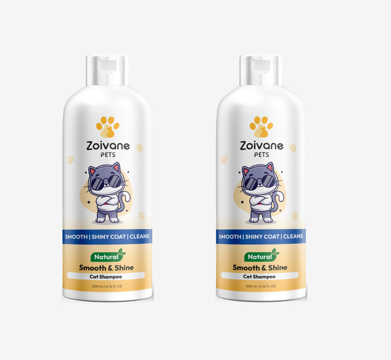 Zoivane Smooth and Shine Cat Shampoo for Pet | Aloe Vera Natural Herbs | 200 ML Pack 2 Allergy Relief, Anti-microbial, Conditioning, Whitening and Color Enhancing Vanilla and Almond Cat Shampoo(400 ml)