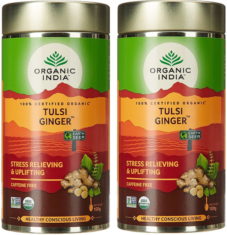 ORGANIC INDIA Tulsi Ginger Tea Ginger, Tulsi Herbal Infusion Tea Drum