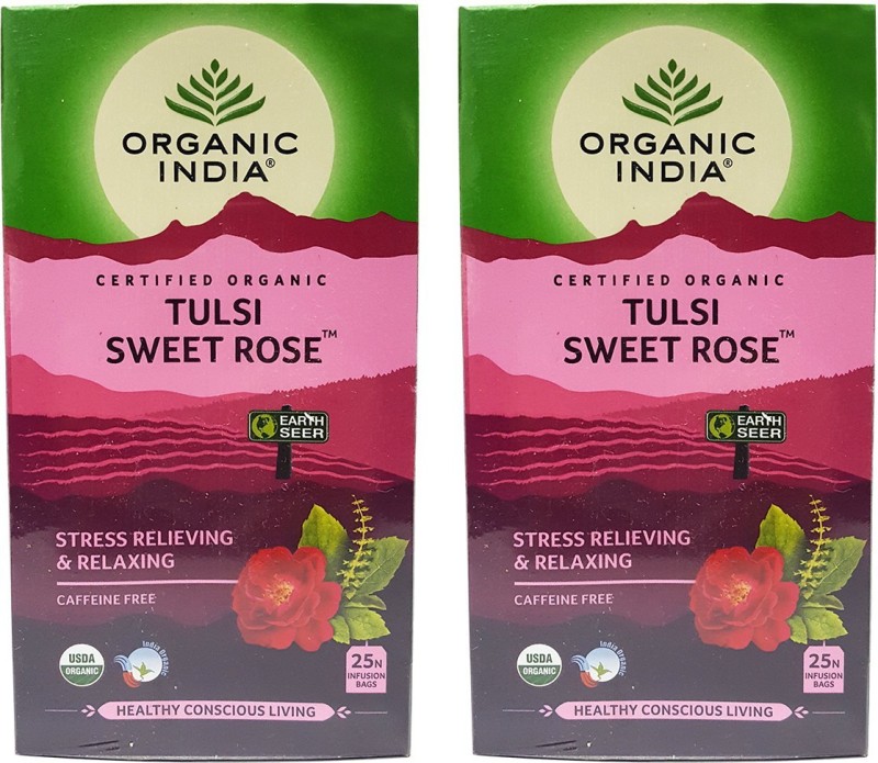 ORGANIC INDIA Sweet Tulsi, Rose Green Tea Bags Box