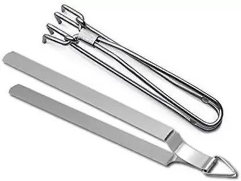 AMNEE ACT2 Stainless Steel Chapati Roti Chimta with Pakkad Utensil Holder 30 cm, 21 cm Utility Tong Set(Pack of 2)