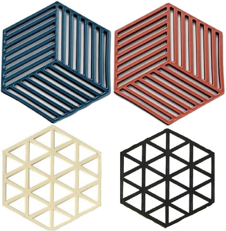 HENIJ Silicone Pot Holder Trivet Mats, Heat Resistant, Non Slip, Flexible Polyvinyl Chloride Trivet(Pack of 4)