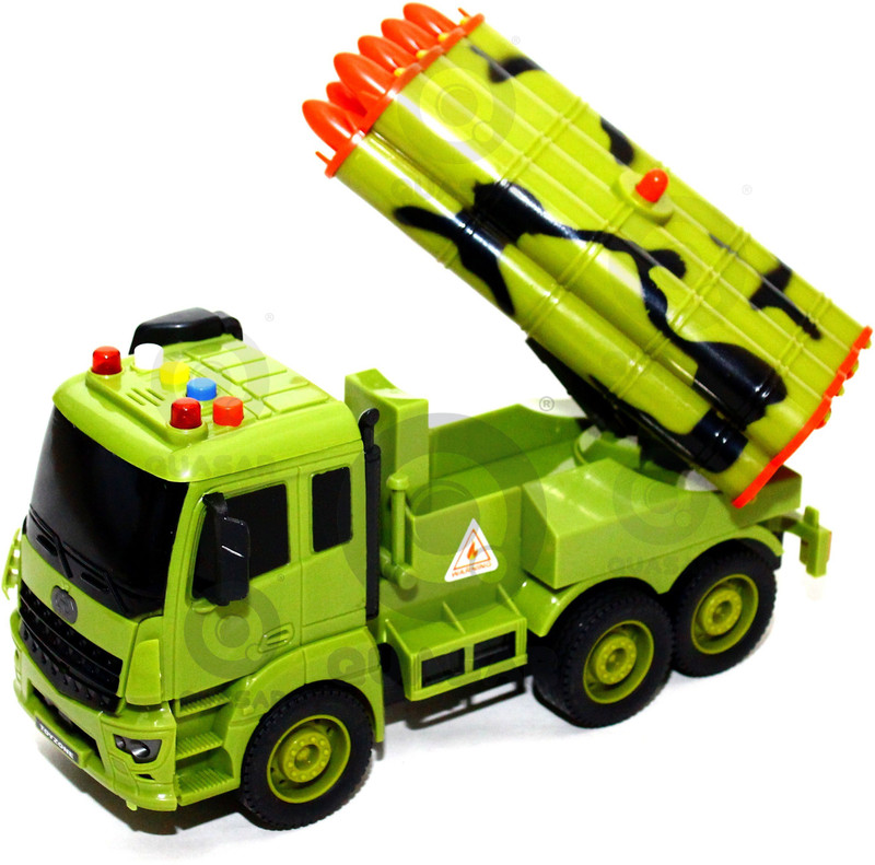Quasar Pruthvi Army Missile Launcher Tanker Vehicle Truck Pull Back Light Music 28CM(Green, Pack of: 1)