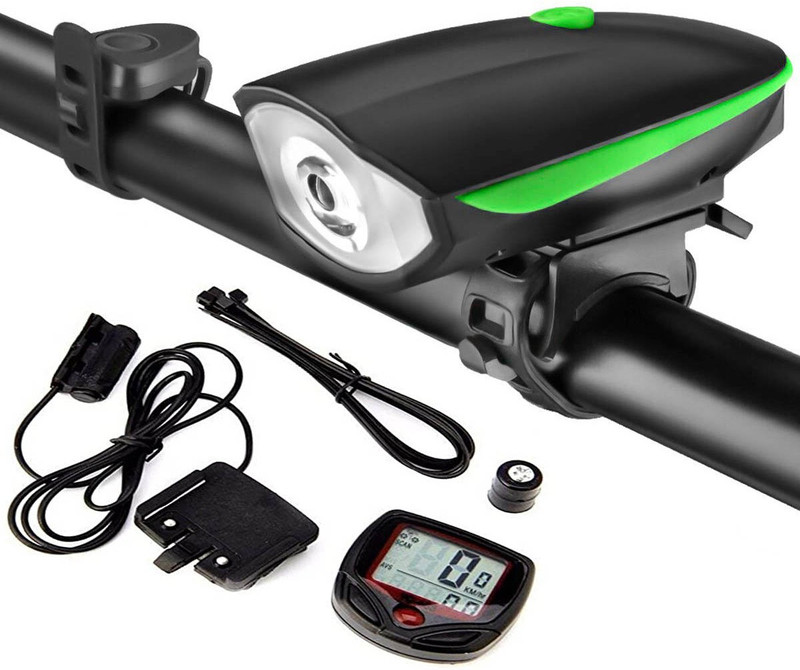 NSV Bicycle Head With Horn Speedometer LED Front Light(Black)
