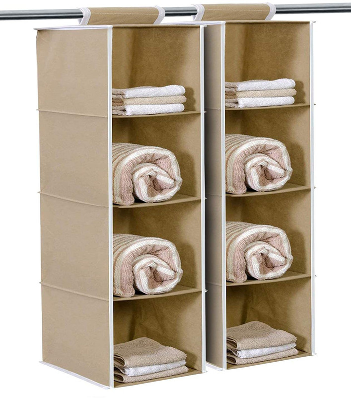wini krafts Non Woven Foldable Hanging 4 Shelves Wardrobe/ Cloth Organizer -Pack of 2 Regular Organizer