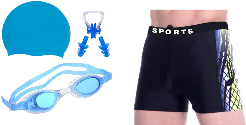 THE MORNING PLAY BOYS & MEN SWIMMING COSTUME (26in-30IN) GOGGLE CAP 2 EARPLUG NOSE CLIP Swimming Kit