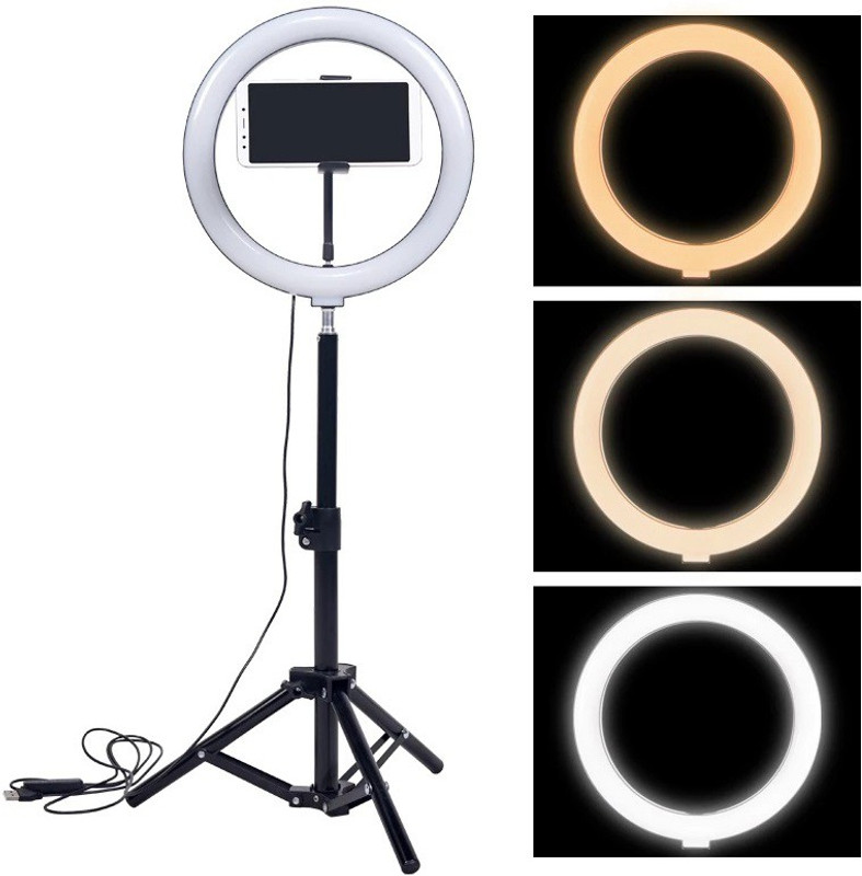 Setster 10 Inch Ring Light With Tripod Stand 3 Modes Adjustable Light Dimmable Light Tripod(Black, Supports Up to 4000 g)