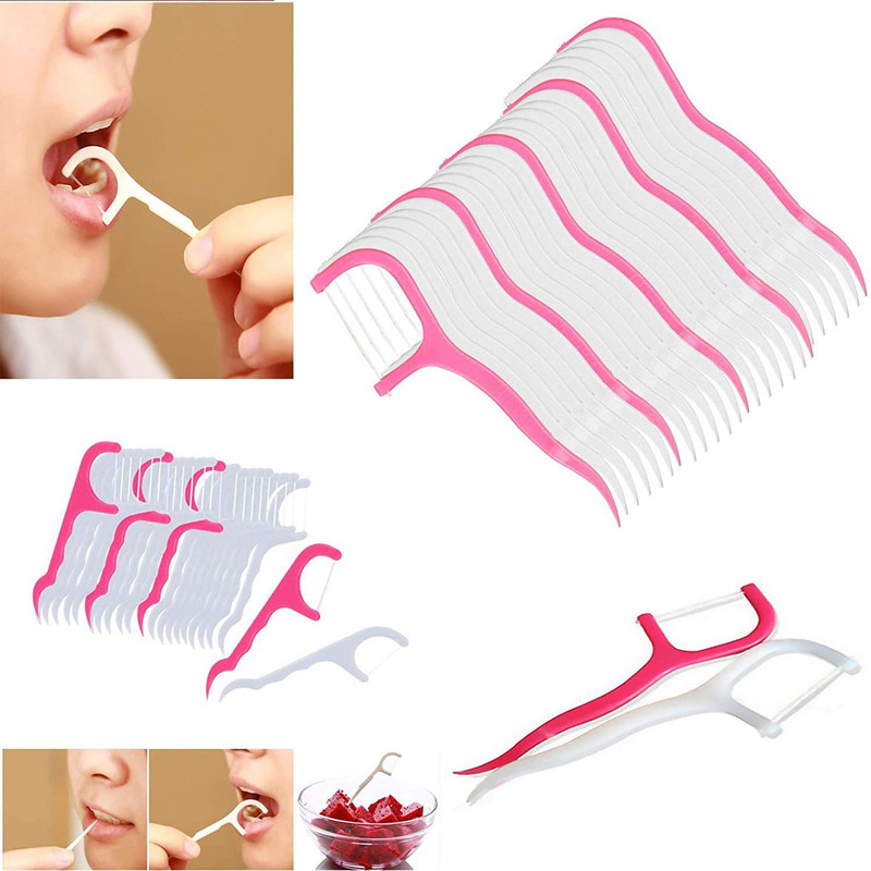 YATRI Tooth Cleaning Dental Floss Toothpicks Plastic Set 60 Piece Set (white & Pink)(Pack of 60)