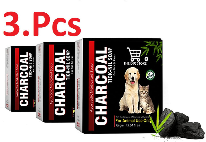 THE DDS STORE 3.Pcs Tick & Fleas Ayurvedic Dog Soap All Natural Oatmeal Charcoal Tick- Nil 75g Flea and Tick, Anti-fungal, Anti-itching, Anti-dandruff, Allergy Relief, Conditioning NEEM EXT, ALOEVERA EXT, CHARCOAL POWDER Dog Shampoo(225 ml)