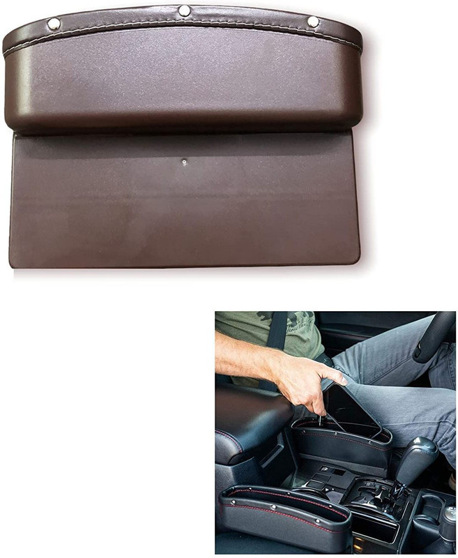 LUKZER 2PC Car Side Organizer Seat Gap Filler Catch Caddy Mobile Phone Storage (Brown) Car Bottle Holder(Plastic)