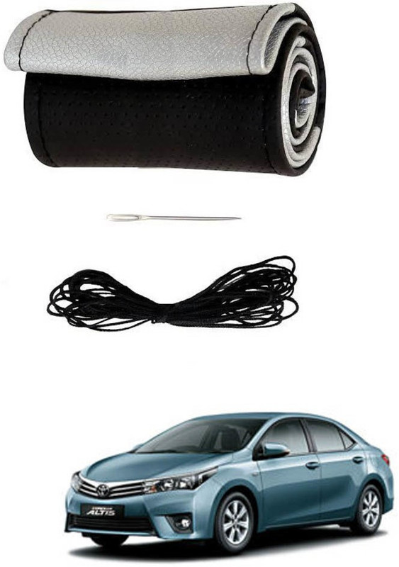 AYW Hand Stiched Steering Cover For Toyota Corolla Altis(Black, Silver, Leather)