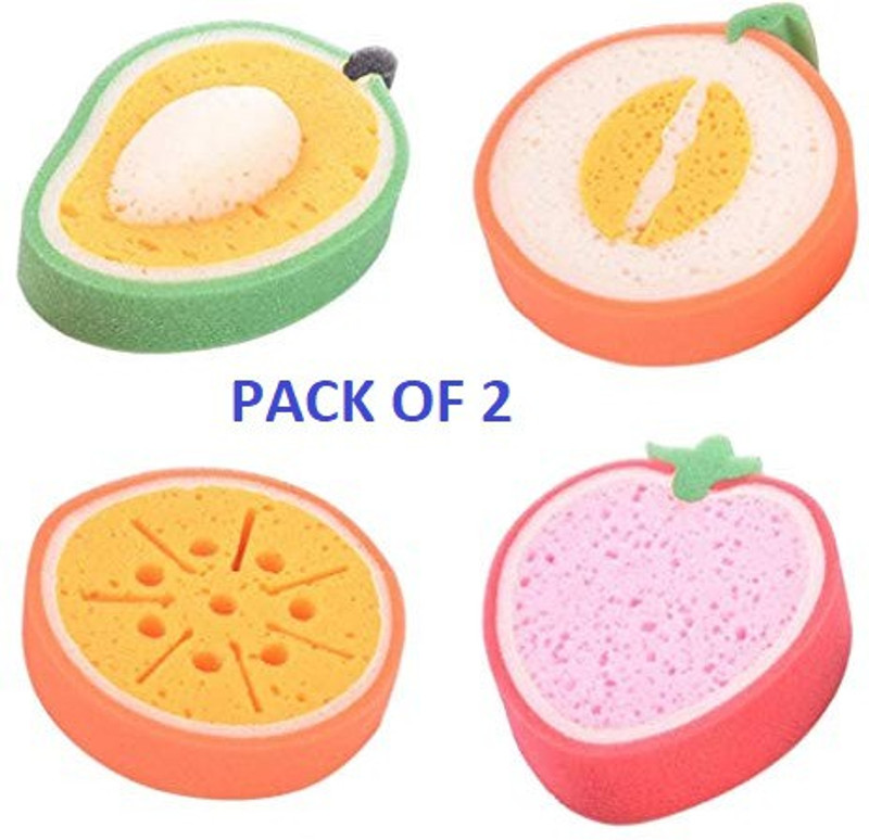Mopslik 2 Pcs Random Design Fruit Shape Bath Sponge For Kids and Adults