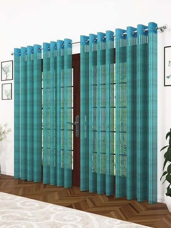 AH ARTSY HOME 214 cm (7 ft) Door Tissue, Net Semi Transparent Curtain (Pack Of 4)(Aqua, Self Design)