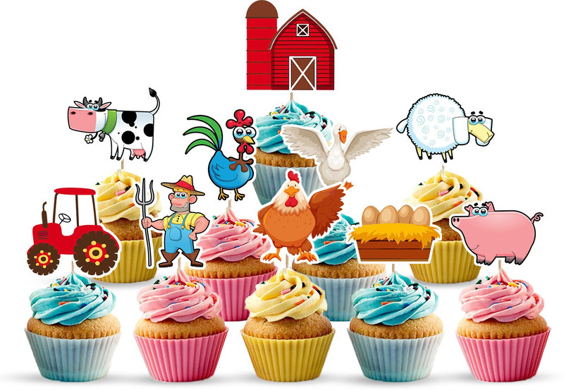 ZYOZI 10 Pieces Farm Animal Theme Cupcake Topper,Farmhouse Cupcake topper for Birthday Cupcake Topper(074848 Pack of 10)