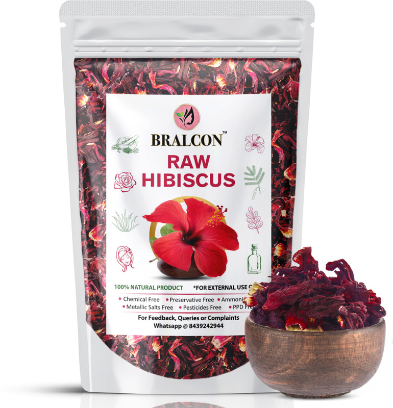 BRALCON Organic Raw Hibiscus -100g|100% Pure & Natural Dry Hibiscus Flower For Hair Care(100 g)