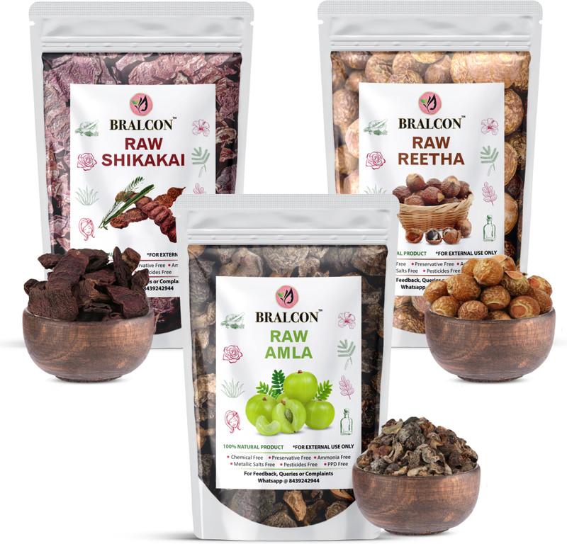 BRALCON Organic Raw Reetha, Amla, Shikakai Combo -300g(100g x 3 Pack) | Pure Raw Form |(300 g)