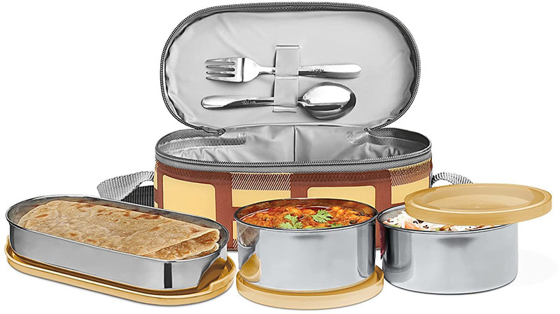 MILTON Tasty 3 Containers Stainless Steel Office Lunch Box(1020 ml)