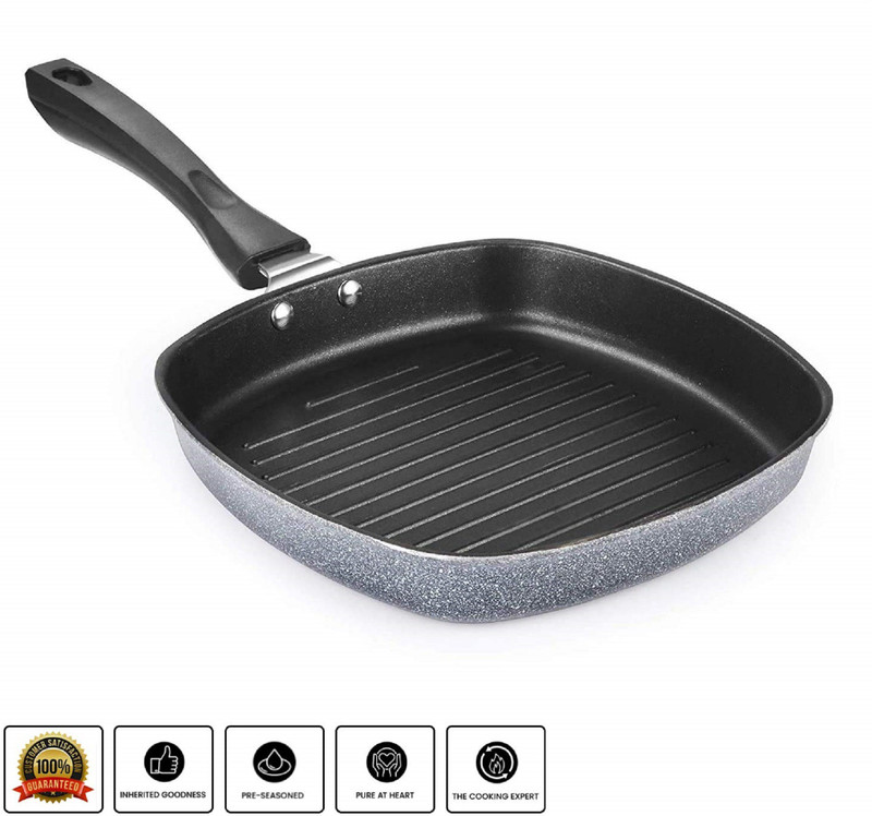 Masox Store Non Stick Layer Flat Pan Fry Roasting Omalate Bread Grill Design Pancake Pan 20 cm diameter 1 L capacity(Aluminium, Non-stick)