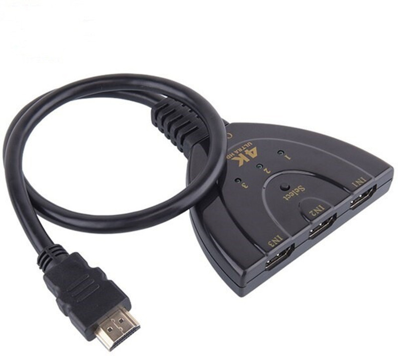 Crystonics HDMI Splitter 4K*2K 3D Mini 3x1 HDTV Pigtail Switch with 50cm HDTV Cable Media Streaming Device(Black)