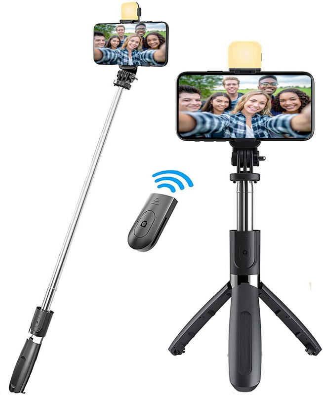 AMUSING Small lighting Selfie Stick with remote, 270 Degree Rotation for smartphone Monopod(Black, Supports Up to 200 g)