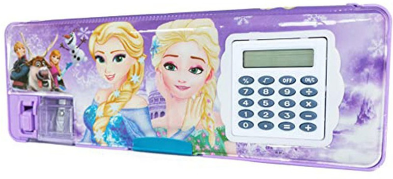 spartone Inbuilt Calculator Princess Art Plastic Pencil Box Geometry Box(Purple)