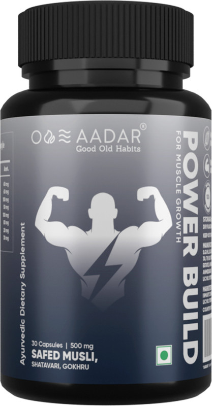AADAR POWER BUILD | Ayurvedic Muscle Gain Capsules | Helps in Muscle Recovery and Improves Performance | 30 Capsules(30 Capsules)