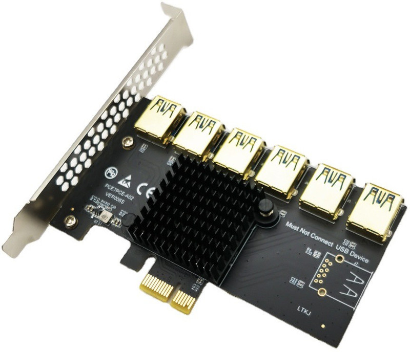 Etzin PCI-E 1 to 6 Riser Card,PCI-E 1X to External 6 PCI-E USB 3.0 Adapte DDR2 1 GB NVIDIA Chipset 6 bit 60 MHz Graphics Card(Black)