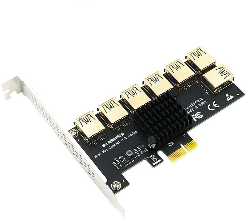 Etzin PCIE 1 to 7 USB 3.0 Slot PCI-E PCI Express Riser Card 1x to 16x Adapter 4.5 inch pci(For PCIE 1 to 7 USB 3.0 Slot PCI-E PCI Express Riser Card, Black)