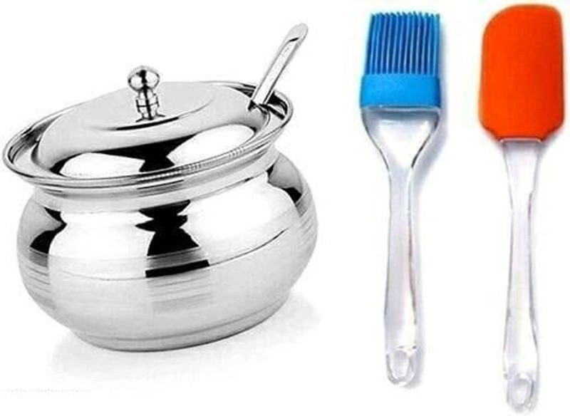 NewQ Stainless Steel Ghee Pot With Small Spatula and Oil Brush Set Kitchen Tool Set(Silver, Brush)