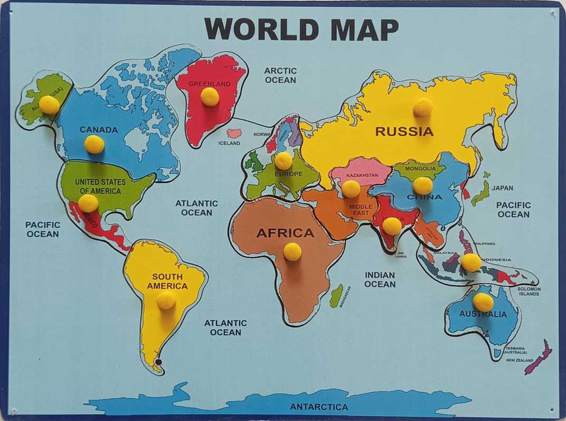 FireFlies World Map Puzzle with Knob Educational Map Puzzle toy for Kids(Multicolor)