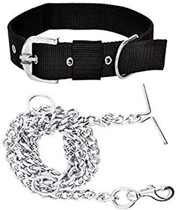 Sip Best High Quality Dog Collar+Steel Chain(Combo of 2) Dog Collar & Chain 150 cm Dog Chain Leash(Black, White)