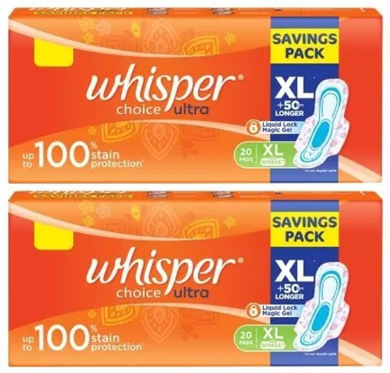 Whisper Choice Ultra XL- 20+20 Pads Sanitary Pad(Pack of 40)