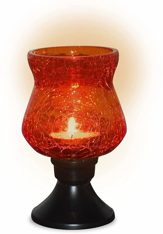 LANDSLIDE Crackle Red Glass, Metal Table Lantern(12.5 cm X 7.5 cm, Pack of 1)