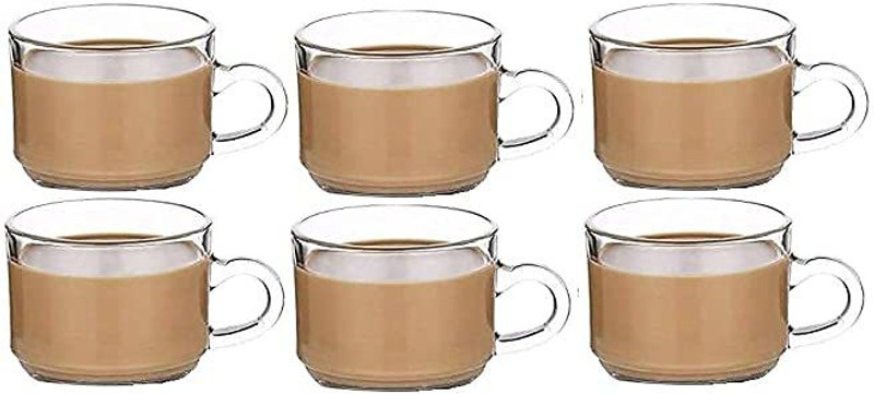 Dekeanshka Pack of 6 Glass Elegant Transparent Glass Tea Cup(Clear, Cup Set)